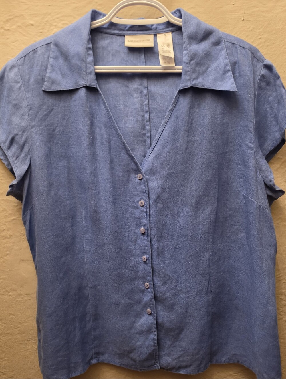 Liz Claiborne Blue 100% Linen Button Front Blouse XL